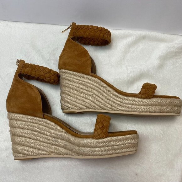 Raye Braided Suede Espadrille Wedges with Ankle Strap Tan/Beige Size 39.5/US 8.5 - Picture 11 of 15